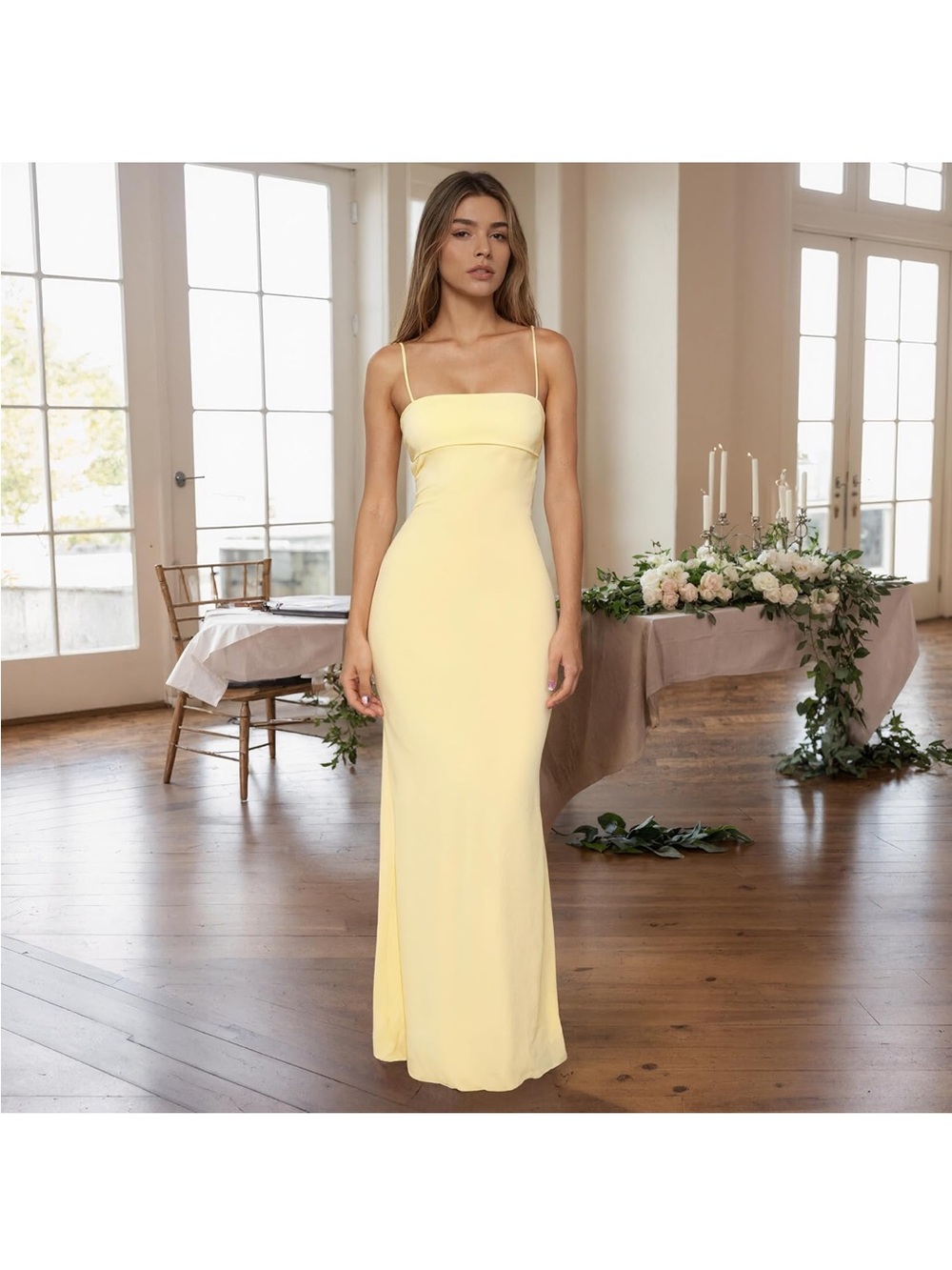 Elegant Yellow Spaghetti Strap Maxi Dress